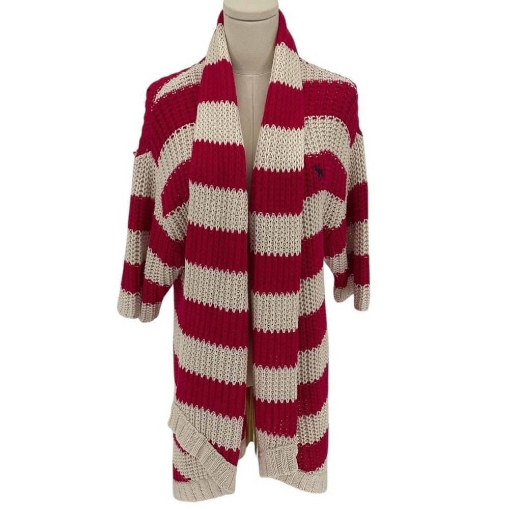 Vintage Abercrombie & Fitch Open Knit Striped Cardigan Sweater XL Long Duster